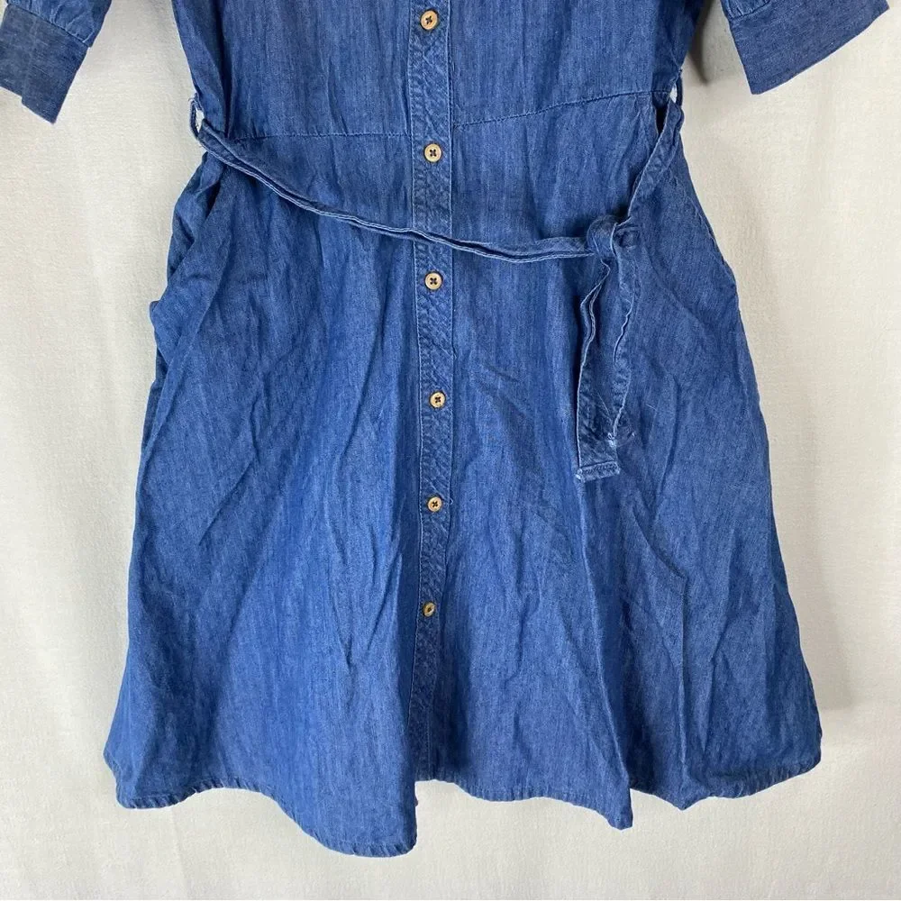 5/$25 Wonder Nation Blue Denim Button Down Casual Short Sleeve Dress Pockets XL